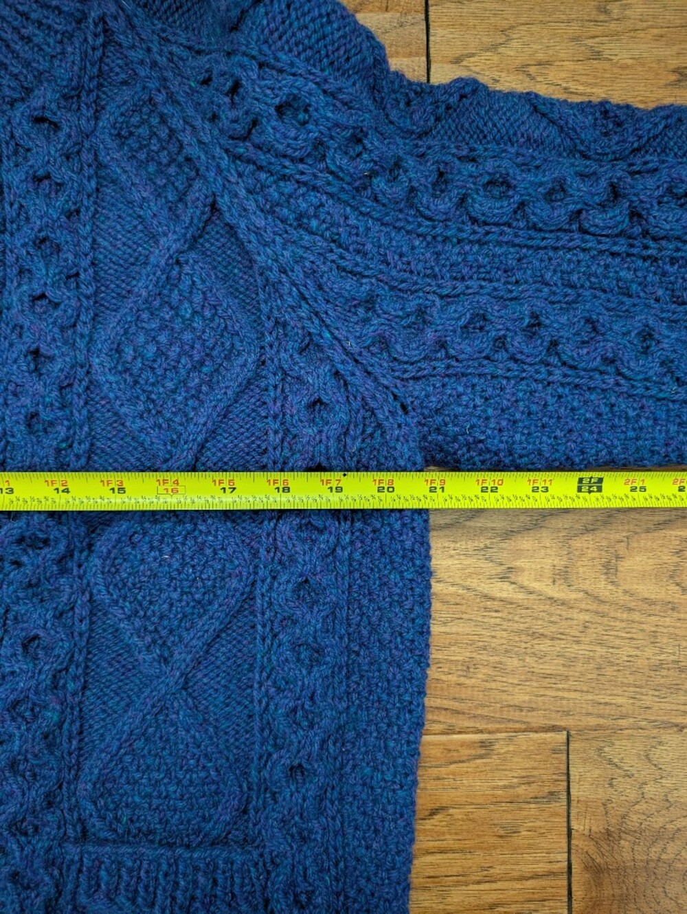 Athena Designs Irish Fisherman Sweater Deep Purple/Blue Cable Knit Pure Wool M - Picture 7 of 8